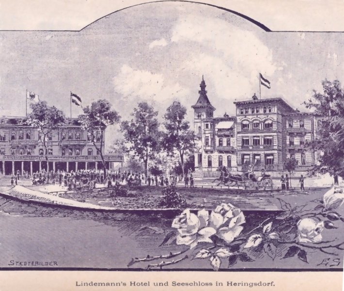 Blick auf Lindemanns Hotel der heutige Pommersche Hof und das Seeschloss.