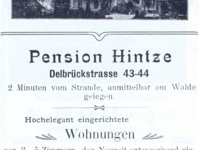 Eine Anzeige der Pension Hintze.