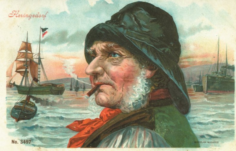 Ein Heringsdorfer Fischer auf einer Fantasiekarte.
