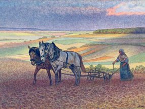 Bäuerin beim Pflügen